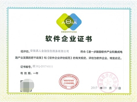 河南软件行业新突破 果儿金融荣获“双软企业认定证书”